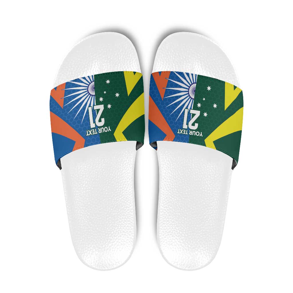 India vs Australia Custom Slide Sandals Blue vs Gold Cricket Heritage - Wonder Print Shop