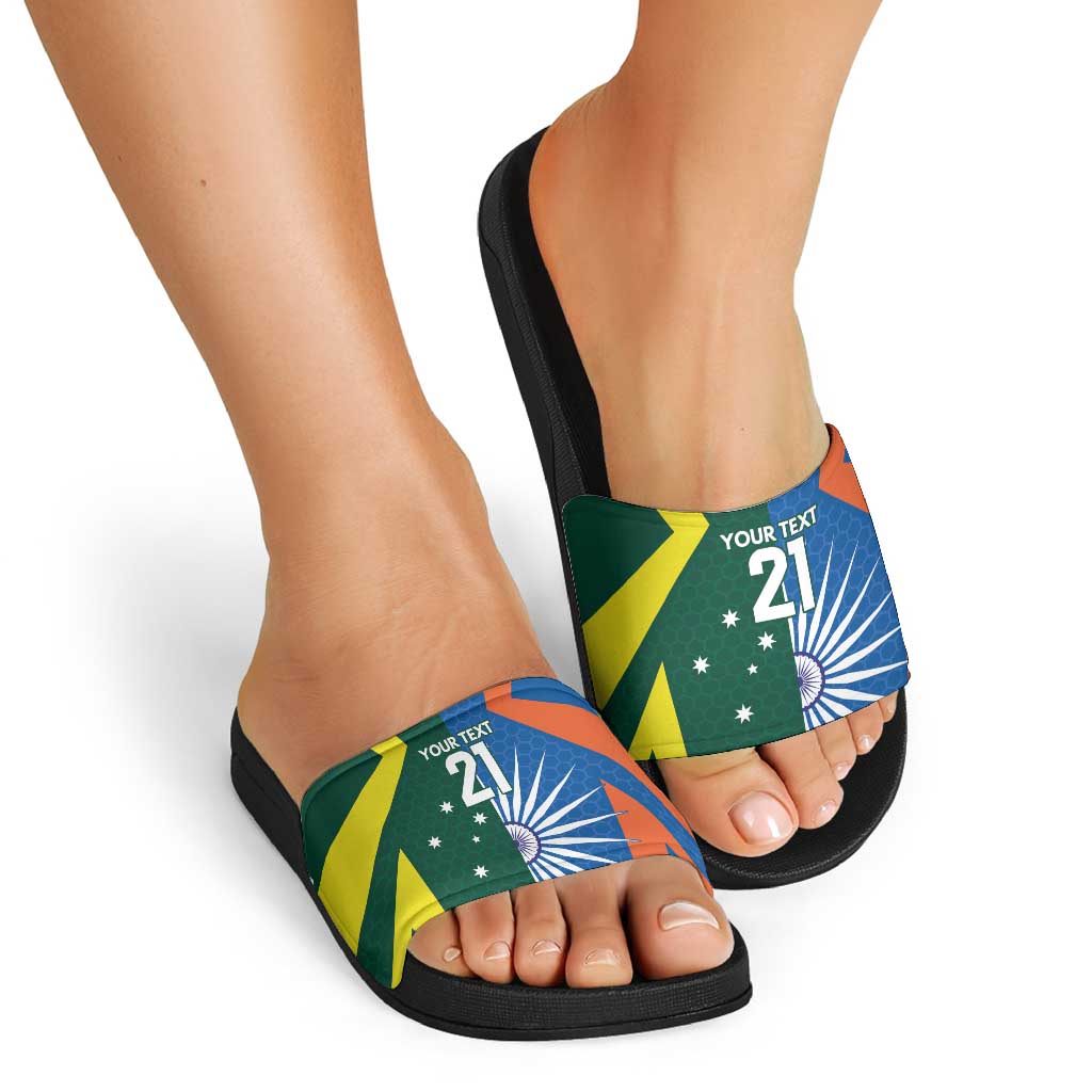 India vs Australia Custom Slide Sandals Blue vs Gold Cricket Heritage - Wonder Print Shop