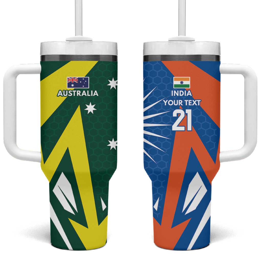 India vs Australia Custom Tumbler With Handle Blue vs Gold Cricket Heritage - Wonder Print Shop