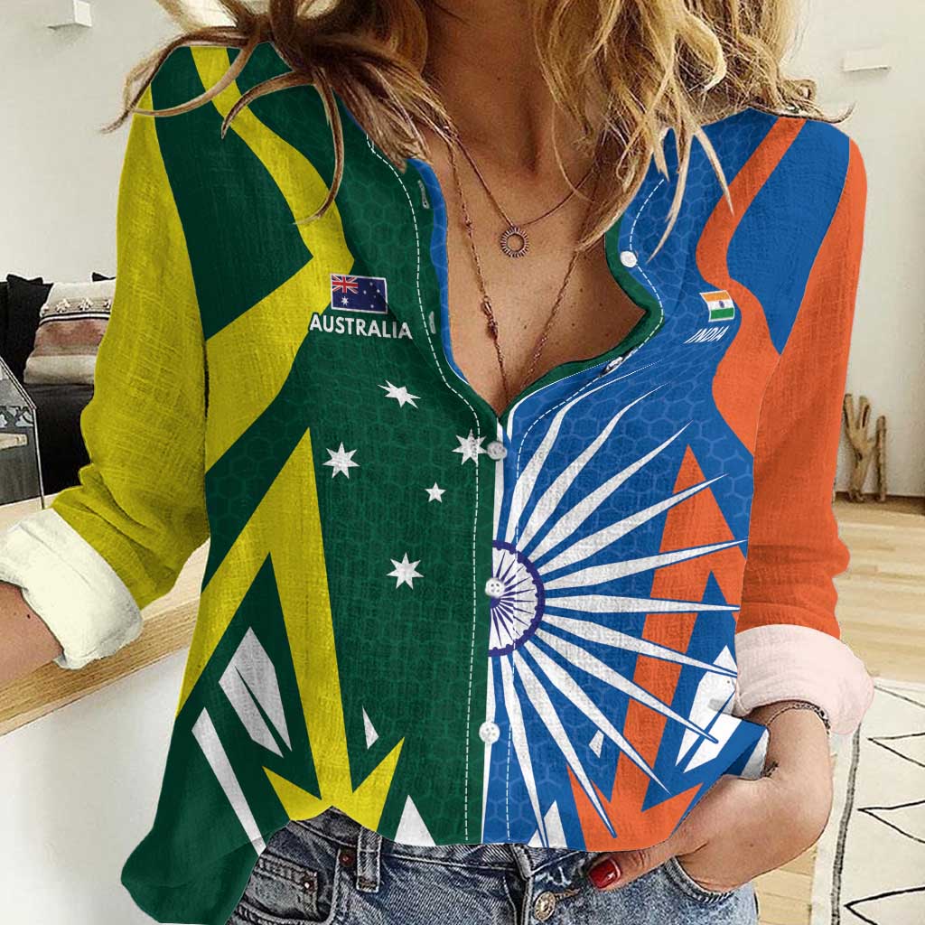 India vs Australia Custom Women Casual Shirt Blue vs Gold Cricket Heritage - Wonder Print Shop