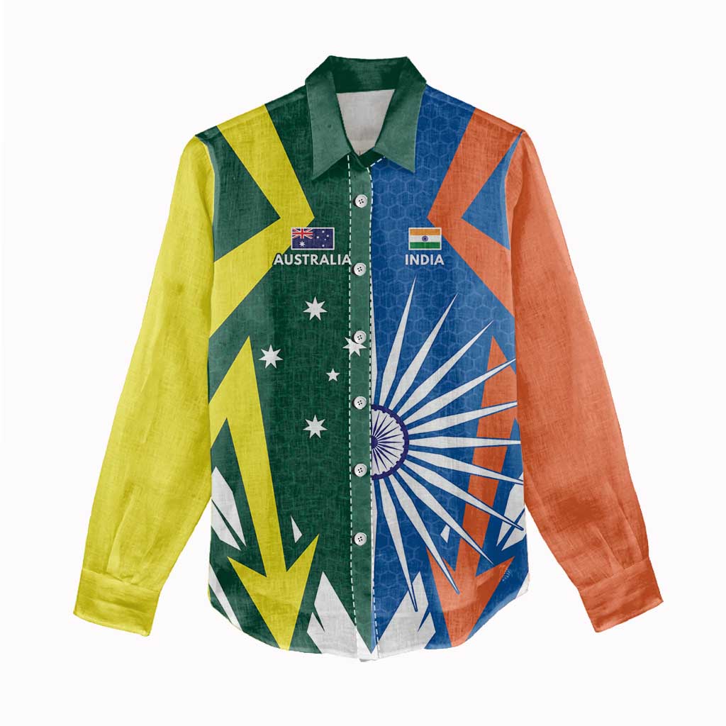 India vs Australia Custom Women Casual Shirt Blue vs Gold Cricket Heritage - Wonder Print Shop