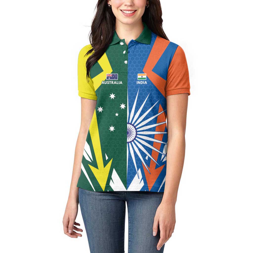 India vs Australia Custom Women Polo Shirt Blue vs Gold Cricket Heritage - Wonder Print Shop