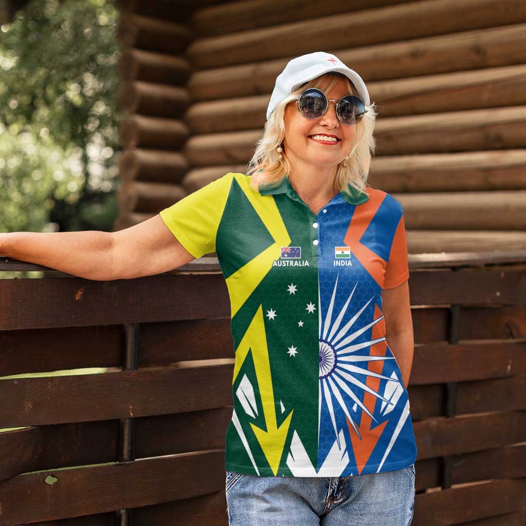 India vs Australia Custom Women Polo Shirt Blue vs Gold Cricket Heritage - Wonder Print Shop