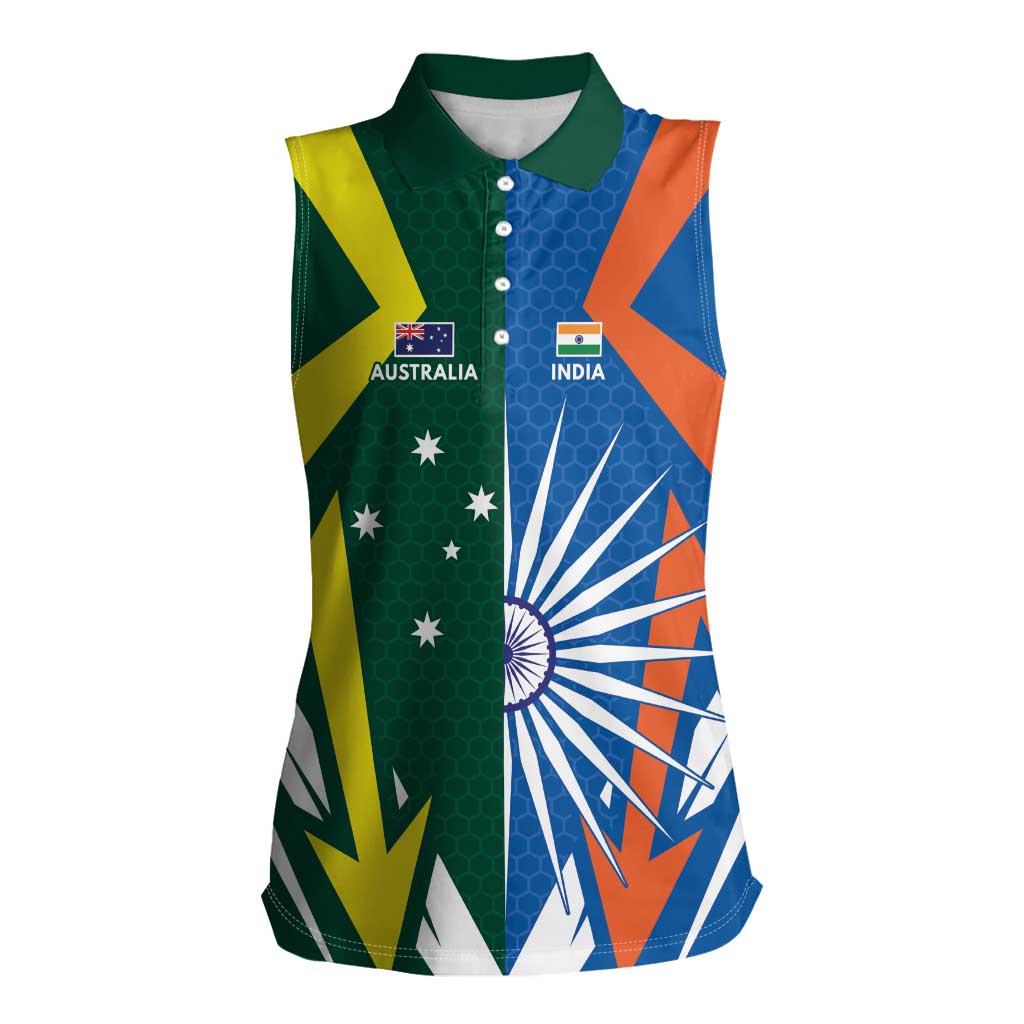 India vs Australia Custom Women Sleeveless Polo Shirt Blue vs Gold Cricket Heritage - Wonder Print Shop