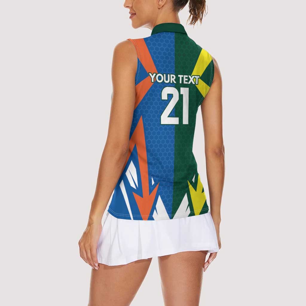 India vs Australia Custom Women Sleeveless Polo Shirt Blue vs Gold Cricket Heritage - Wonder Print Shop