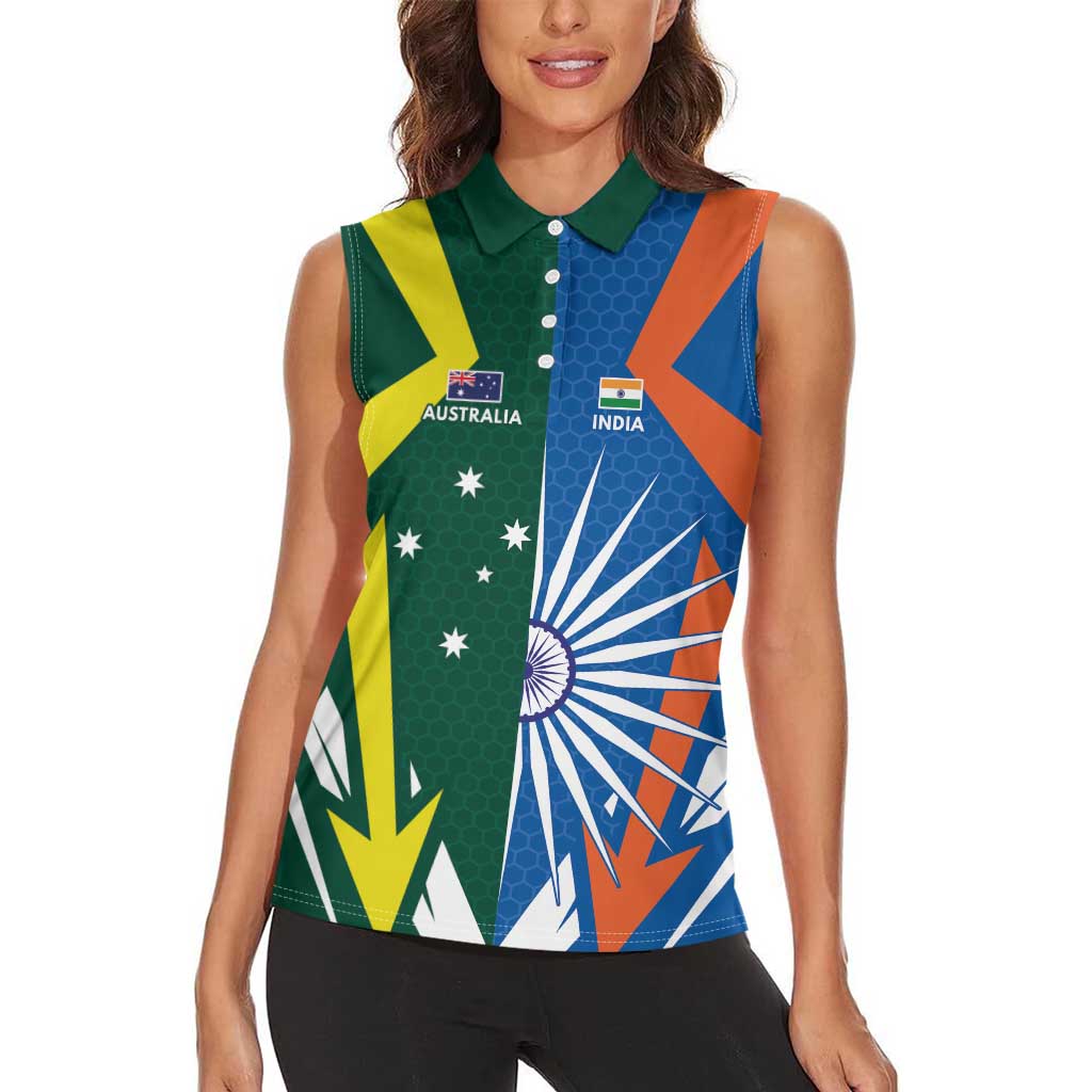 India vs Australia Custom Women Sleeveless Polo Shirt Blue vs Gold Cricket Heritage - Wonder Print Shop