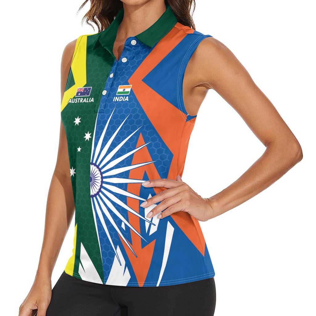 India vs Australia Custom Women Sleeveless Polo Shirt Blue vs Gold Cricket Heritage - Wonder Print Shop