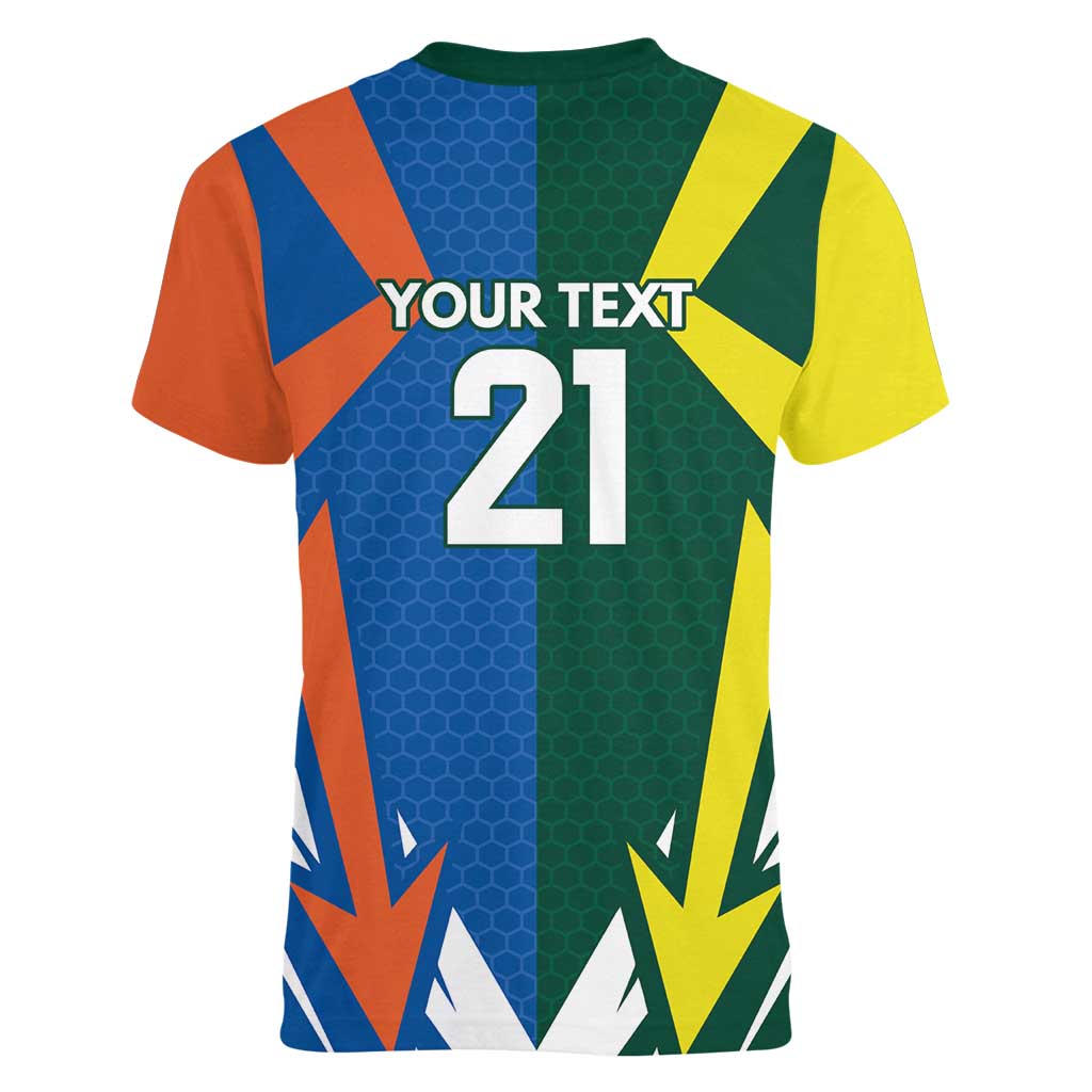 India vs Australia Custom Women V-Neck T-Shirt Blue vs Gold Cricket Heritage - Wonder Print Shop