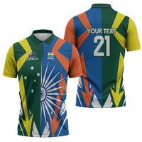 India vs Australia Custom Zipper Polo Shirt Blue vs Gold Cricket Heritage - Wonder Print Shop