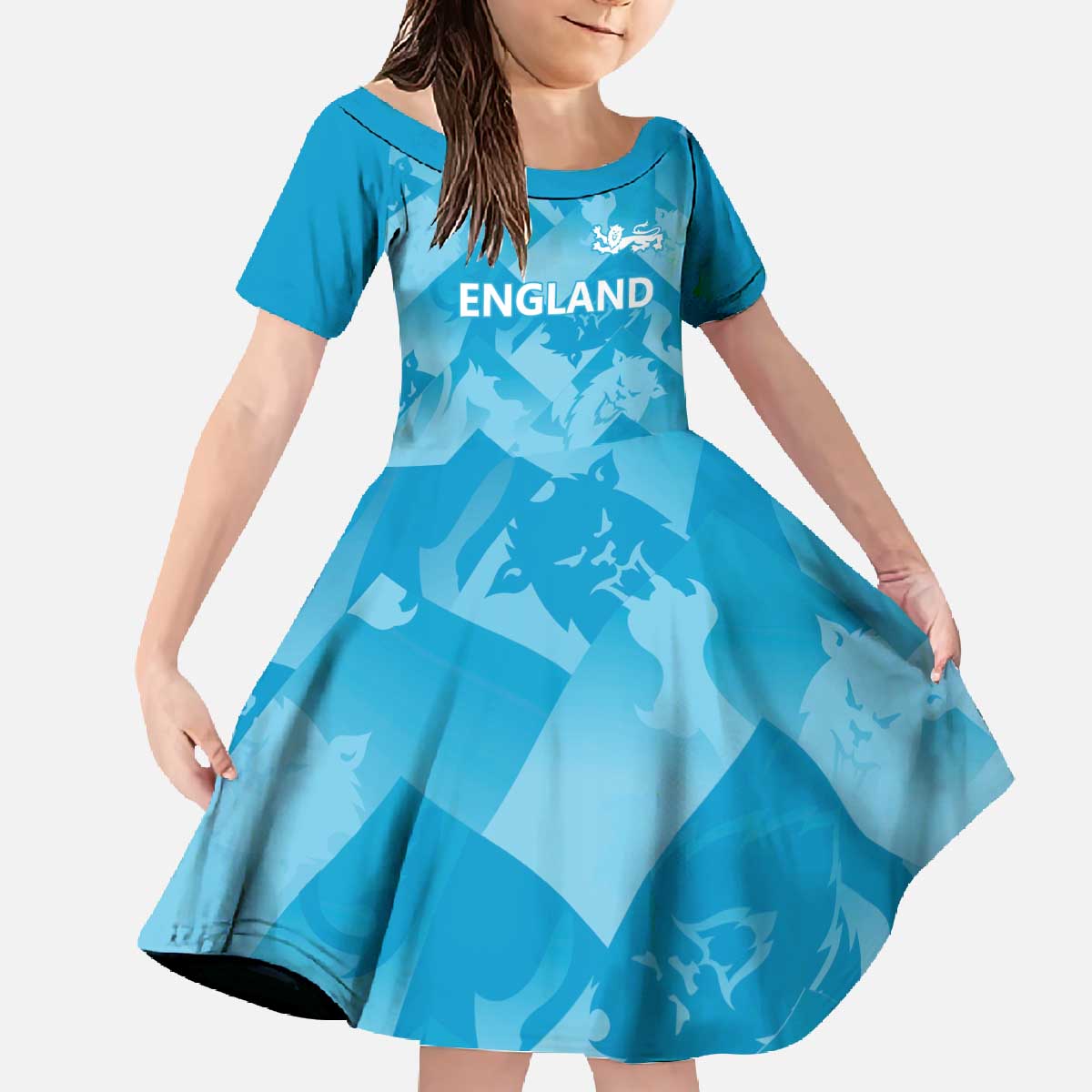 England Cricket Custom Family Matching Off The Shoulder Long Sleeve Dress and Hawaiian Shirt Three Lions Inspiration - Wonder Print Shop