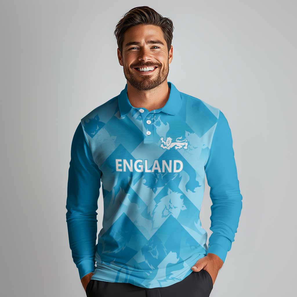 England Cricket Custom Long Sleeve Polo Shirt Three Lions Inspiration - Wonder Print Shop