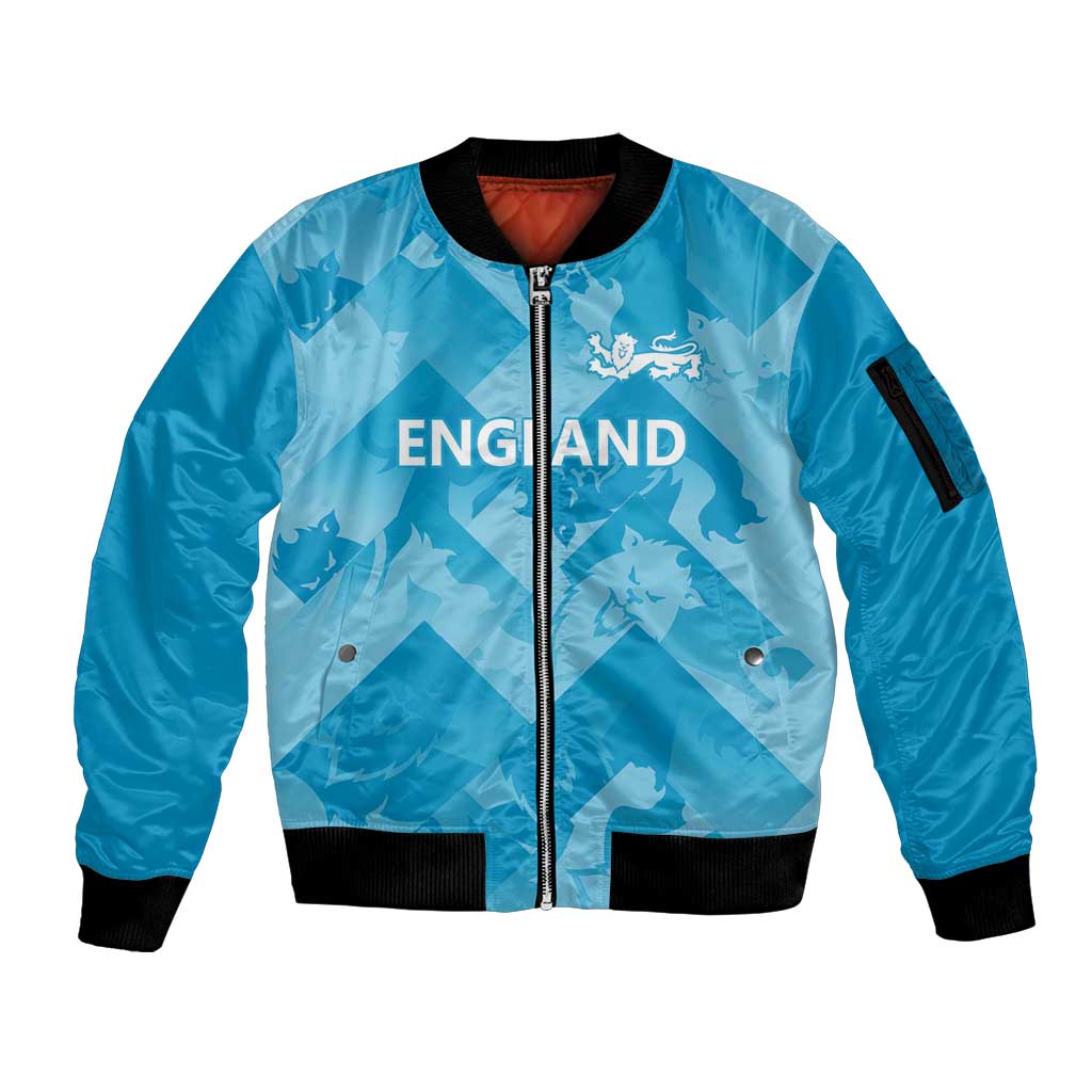 England Cricket Custom Sleeve Zip Bomber Jacket Three Lions Inspiration - Wonder Print Shop