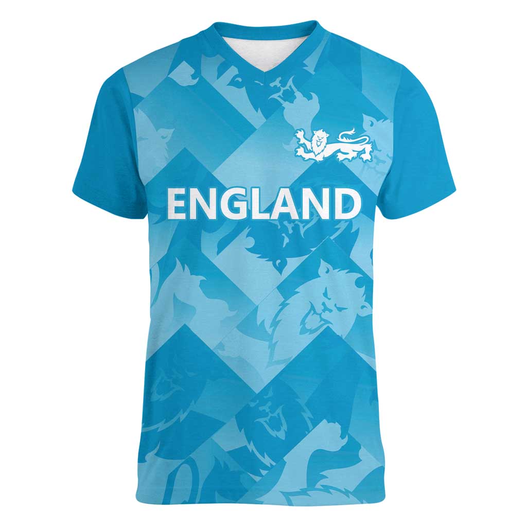 England Cricket Custom Women V-Neck T-Shirt Three Lions Inspiration - Wonder Print Shop