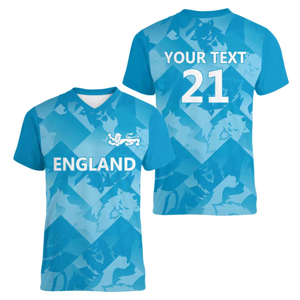 England Cricket Custom Women V-Neck T-Shirt Three Lions Inspiration - Wonder Print Shop