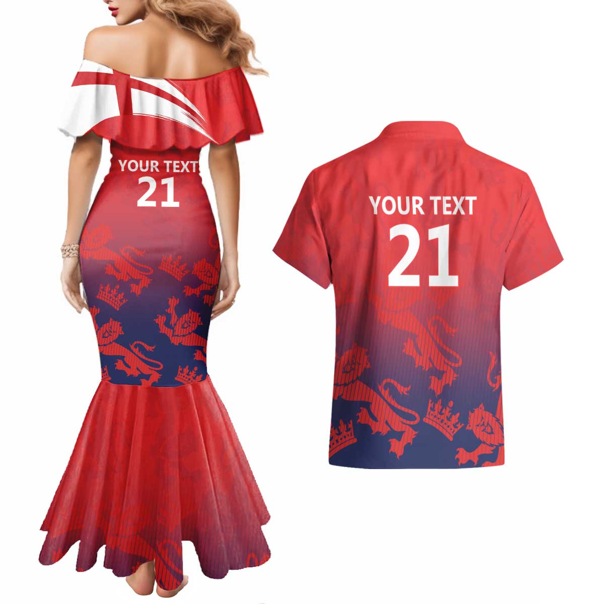 England Cricket Custom Couples Matching Mermaid Dress and Hawaiian Shirt Three Lions With Flag LT9 - Wonder Print Shop
