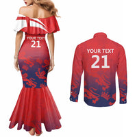 England Cricket Custom Couples Matching Mermaid Dress and Long Sleeve Button Shirt Three Lions With Flag