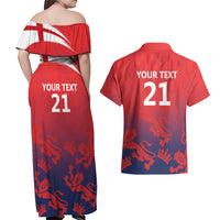 England Cricket Custom Couples Matching Off Shoulder Maxi Dress and Hawaiian Shirt Three Lions With Flag LT9 - Wonder Print Shop