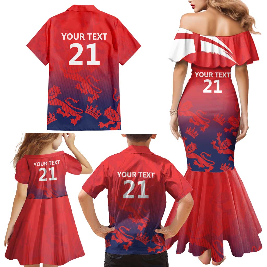 England Cricket Custom Family Matching Mermaid Dress and Hawaiian Shirt Three Lions With Flag LT9 - Wonder Print Shop