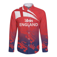 England Cricket Custom Long Sleeve Button Shirt Three Lions With Flag - Wonder Print Shop