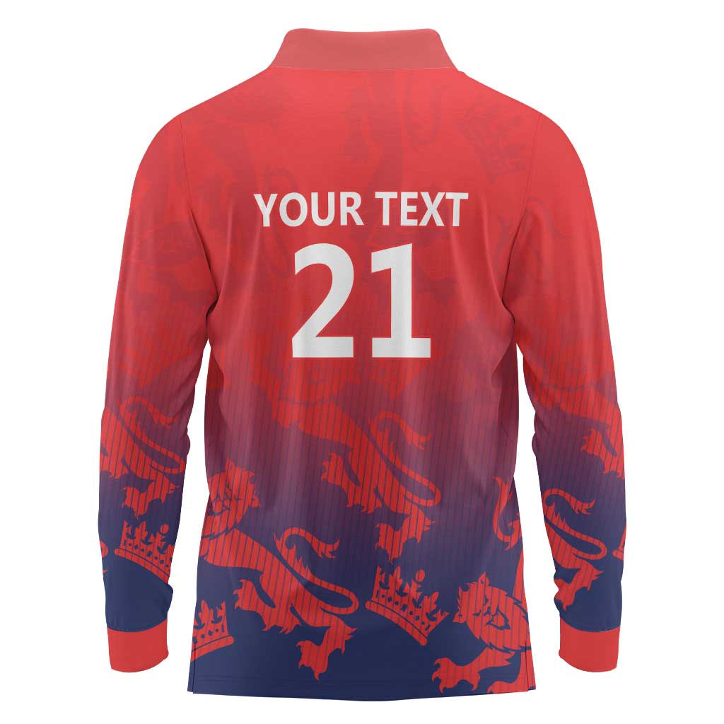 England Cricket Custom Long Sleeve Polo Shirt Three Lions With Flag - Wonder Print Shop