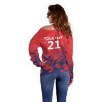 England Cricket Custom Off Shoulder Sweater Three Lions With Flag - Wonder Print Shop