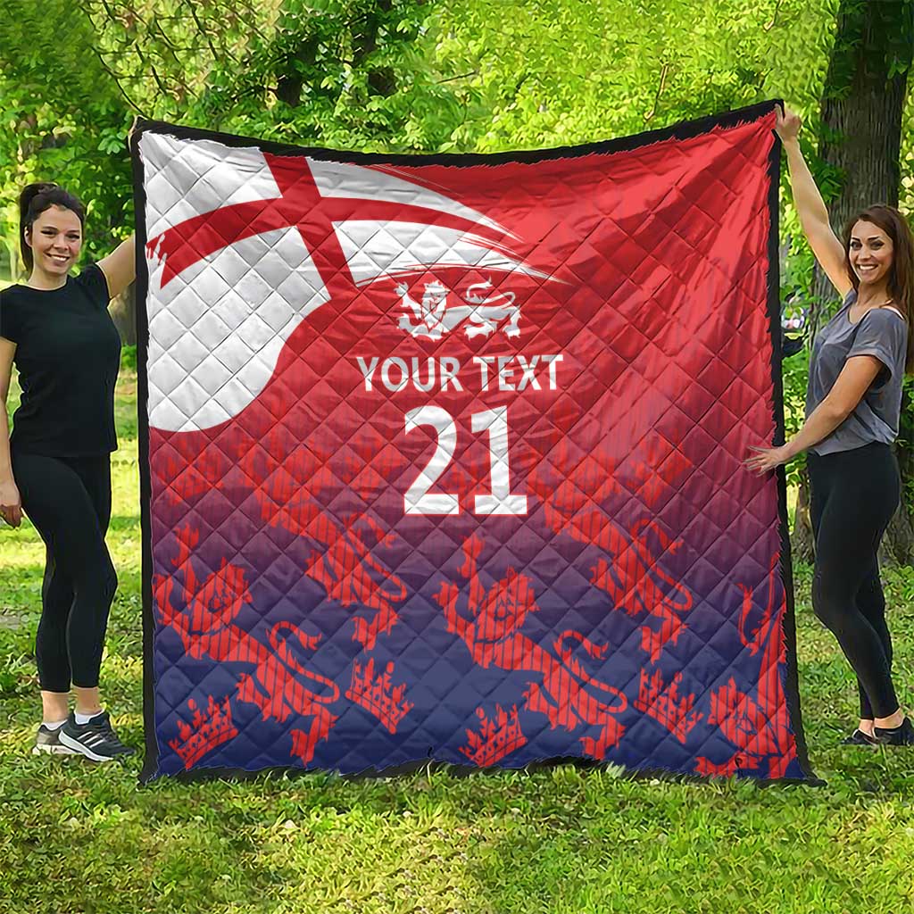 England Cricket Custom Quilt Three Lions With Flag - Wonder Print Shop