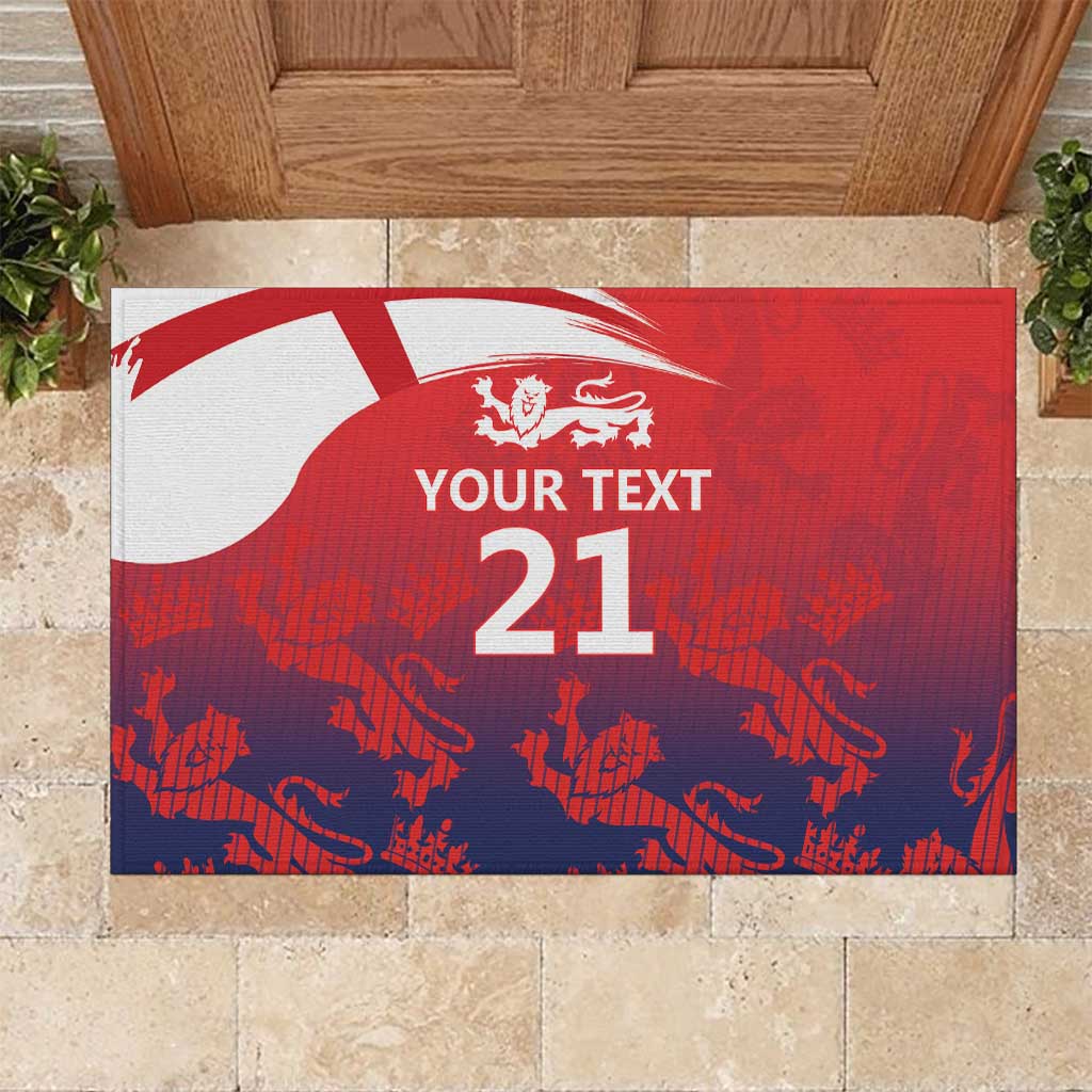 England Cricket Custom Rubber Doormat Three Lions With Flag - Wonder Print Shop