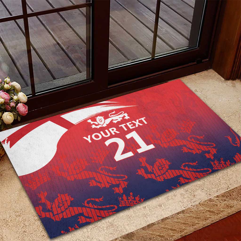 England Cricket Custom Rubber Doormat Three Lions With Flag - Wonder Print Shop