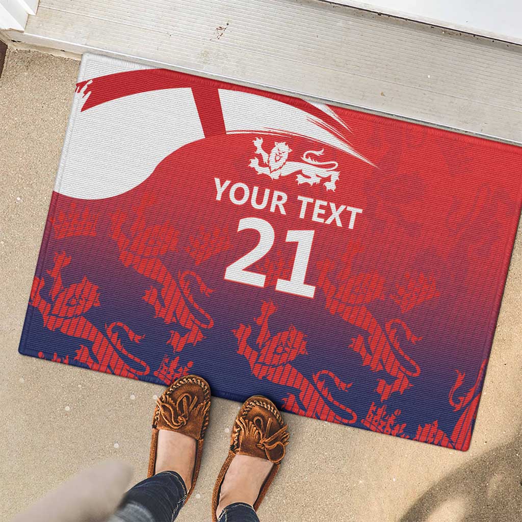 England Cricket Custom Rubber Doormat Three Lions With Flag - Wonder Print Shop