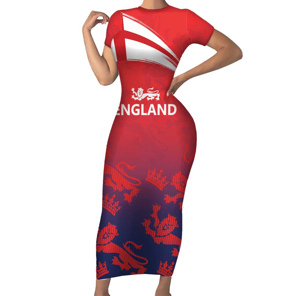 England Cricket Custom Short Sleeve Bodycon Dress Three Lions With Flag - Wonder Print Shop