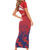 England Cricket Custom Short Sleeve Bodycon Dress Three Lions With Flag - Wonder Print Shop
