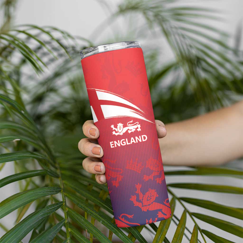 England Cricket Custom Skinny Tumbler Three Lions With Flag - Wonder Print Shop