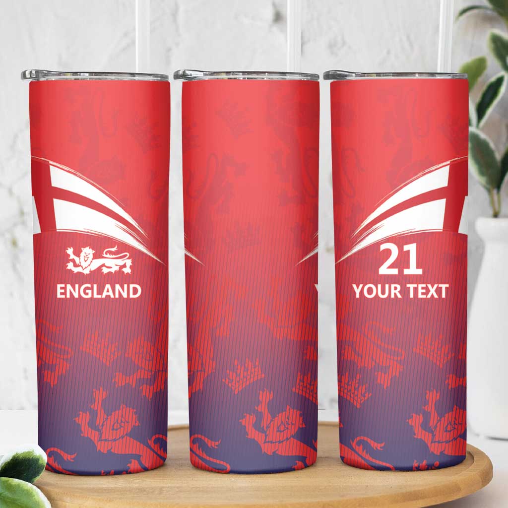 England Cricket Custom Skinny Tumbler Three Lions With Flag - Wonder Print Shop