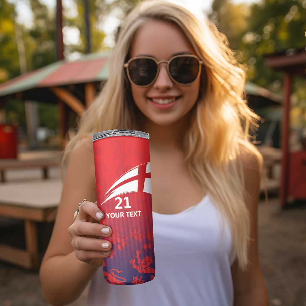 England Cricket Custom Skinny Tumbler Three Lions With Flag - Wonder Print Shop