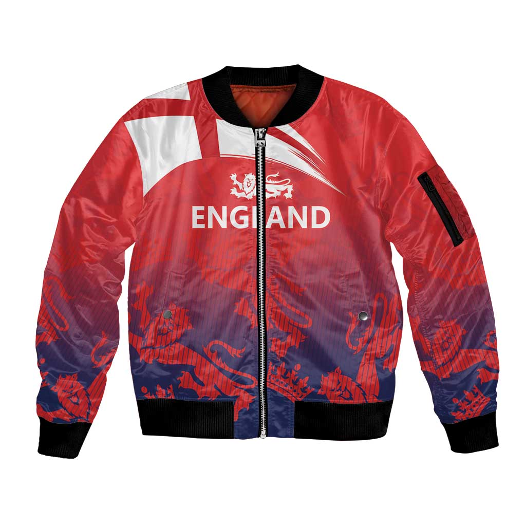 England Cricket Custom Sleeve Zip Bomber Jacket Three Lions With Flag - Wonder Print Shop