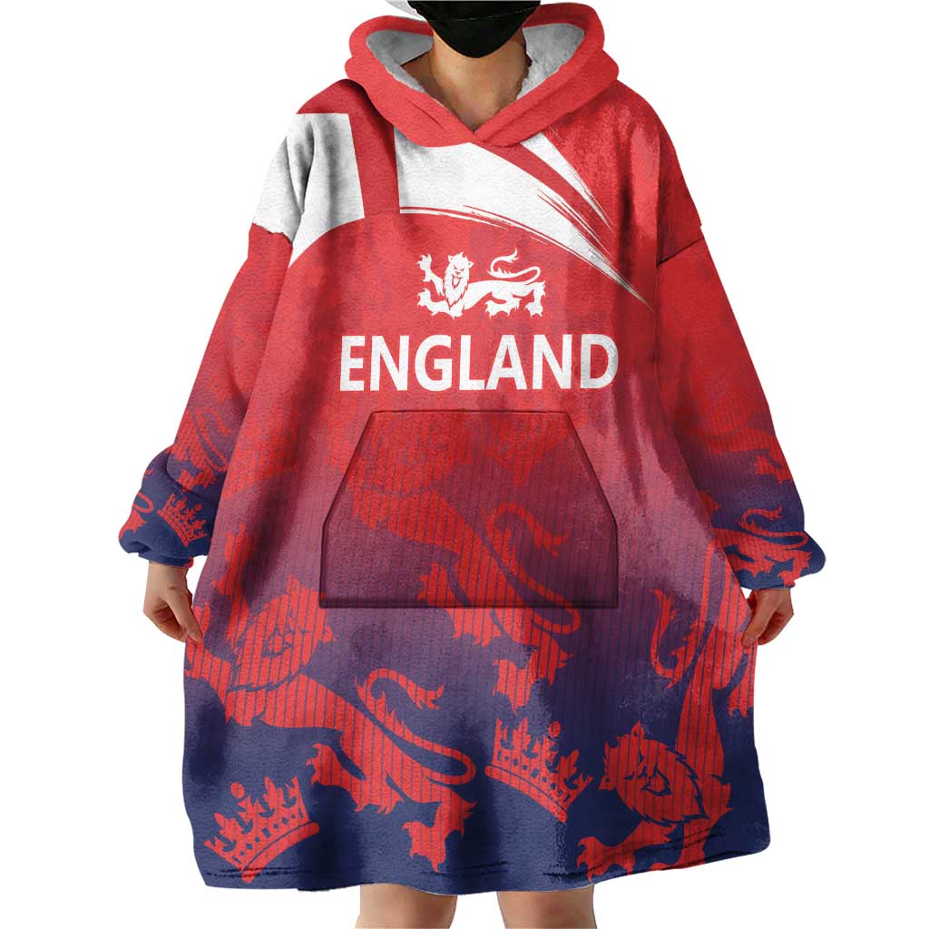 England Cricket Custom Wearable Blanket Hoodie Three Lions With Flag - Wonder Print Shop