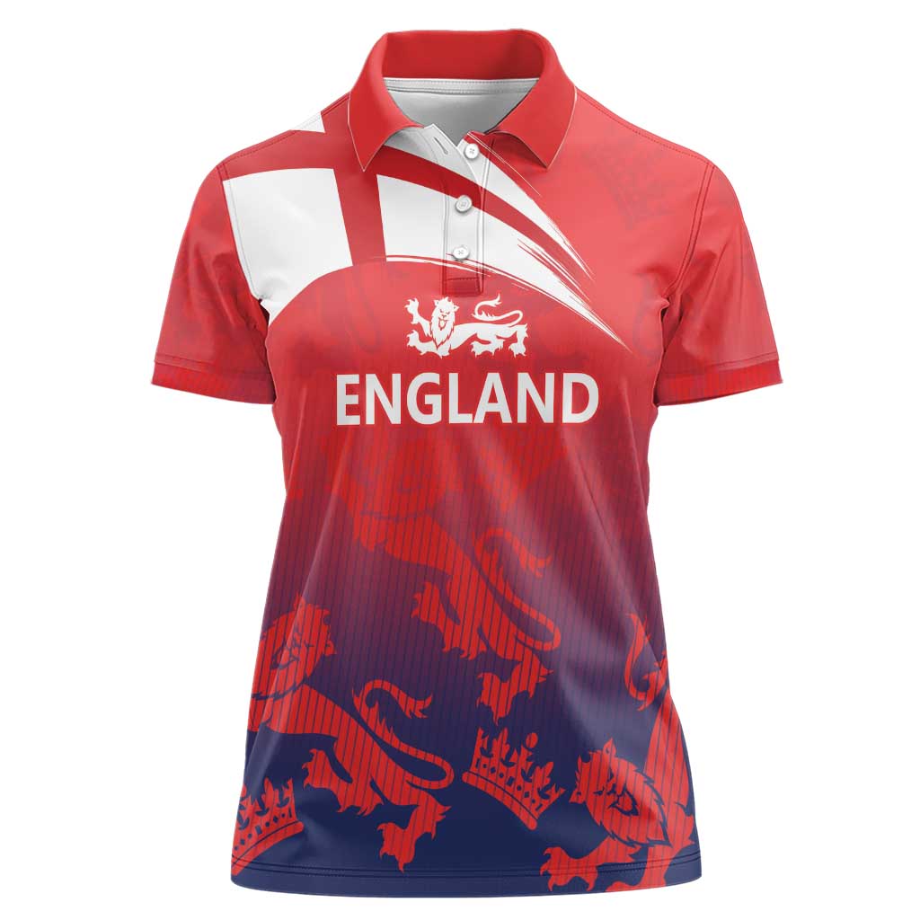 England Cricket Custom Women Polo Shirt Three Lions With Flag - Wonder Print Shop