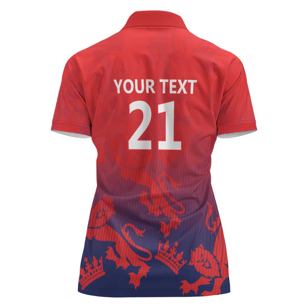 England Cricket Custom Women Polo Shirt Three Lions With Flag - Wonder Print Shop