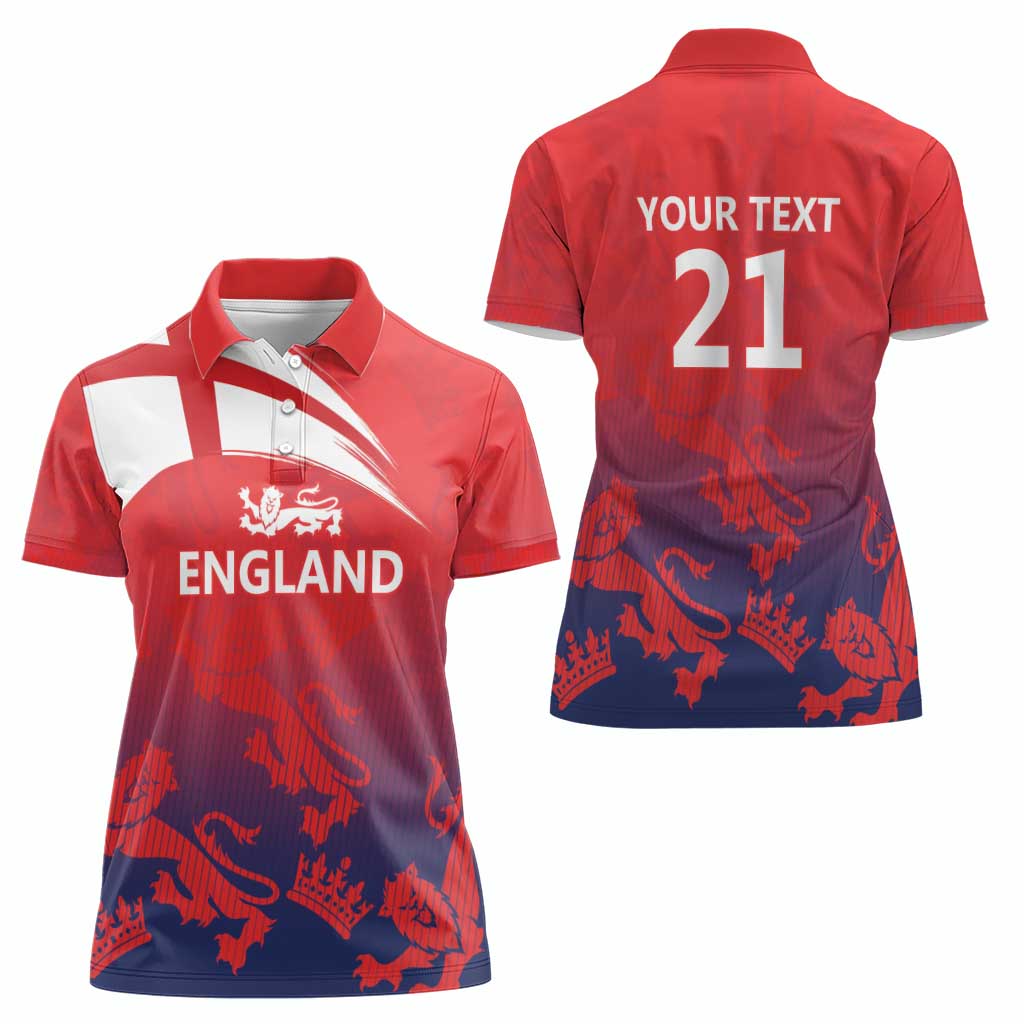 England Cricket Custom Women Polo Shirt Three Lions With Flag - Wonder Print Shop