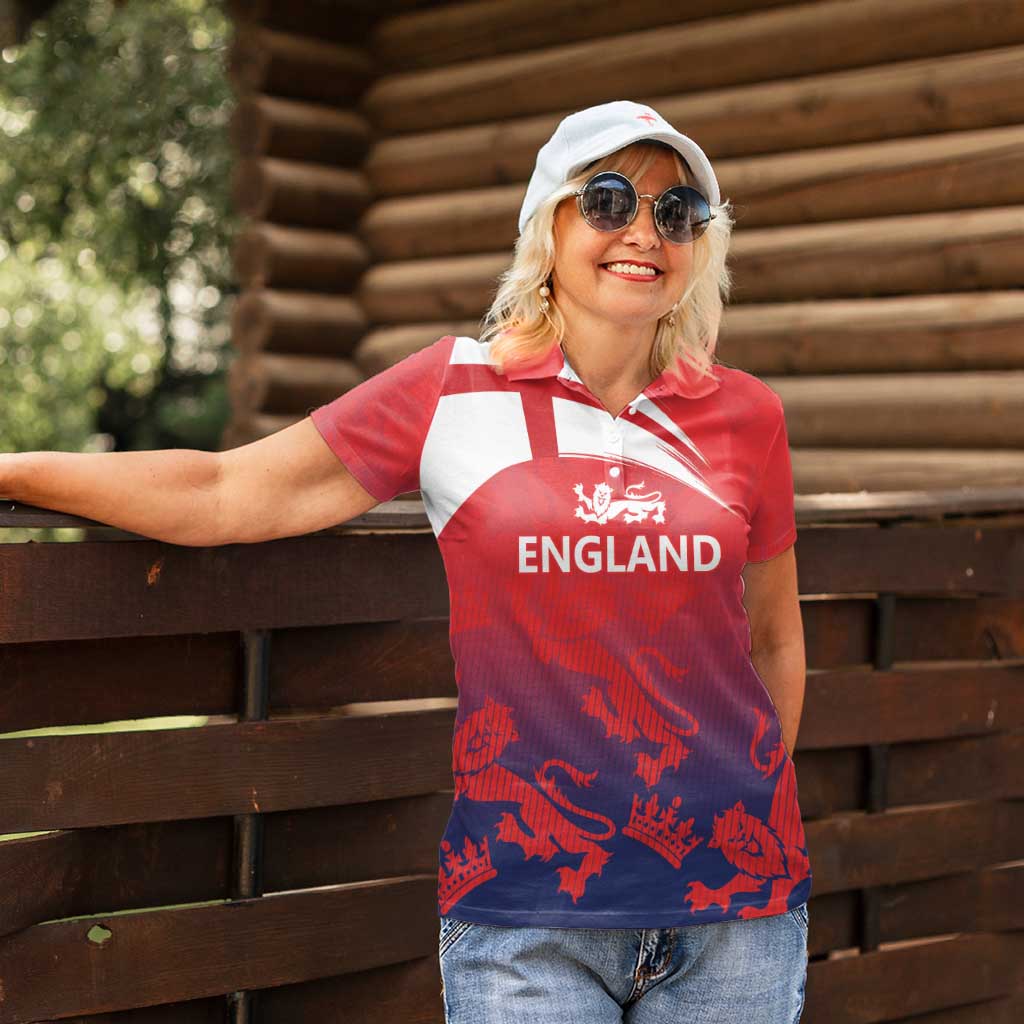 England Cricket Custom Women Polo Shirt Three Lions With Flag - Wonder Print Shop