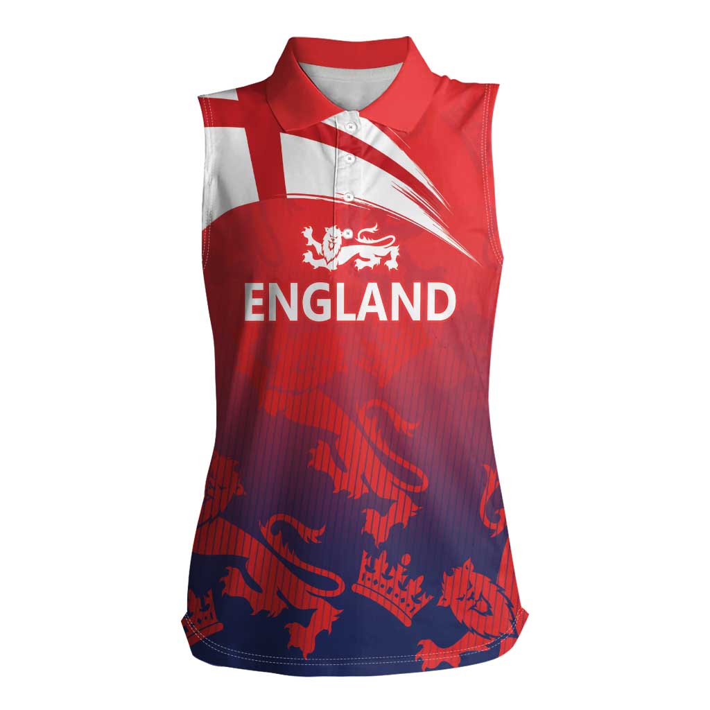 England Cricket Custom Women Sleeveless Polo Shirt Three Lions With Flag - Wonder Print Shop