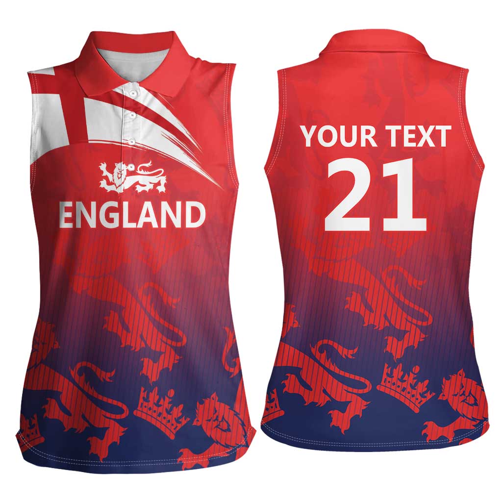 England Cricket Custom Women Sleeveless Polo Shirt Three Lions With Flag - Wonder Print Shop