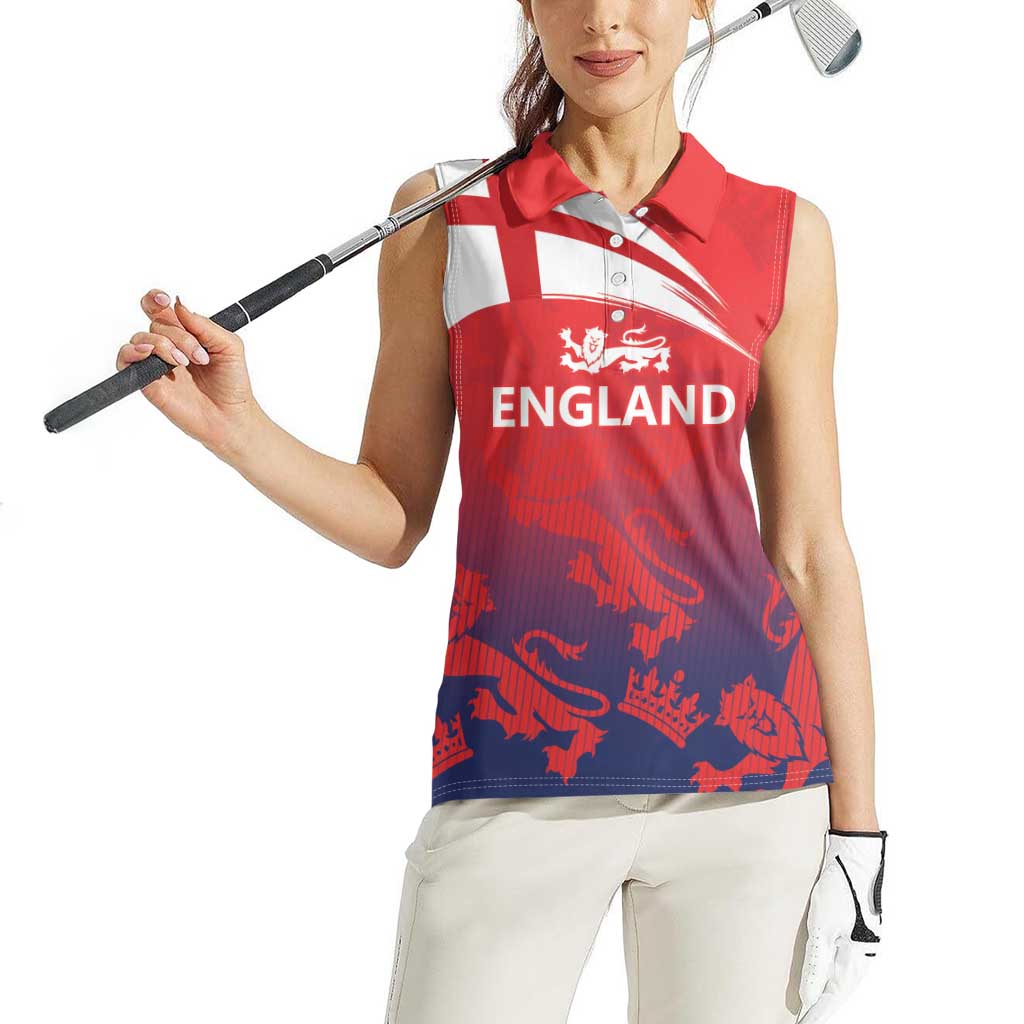 England Cricket Custom Women Sleeveless Polo Shirt Three Lions With Flag - Wonder Print Shop