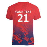 England Cricket Custom Women V-Neck T-Shirt Three Lions With Flag - Wonder Print Shop