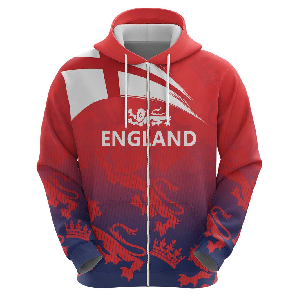 England Cricket Custom Zip Hoodie Three Lions With Flag - Wonder Print Shop