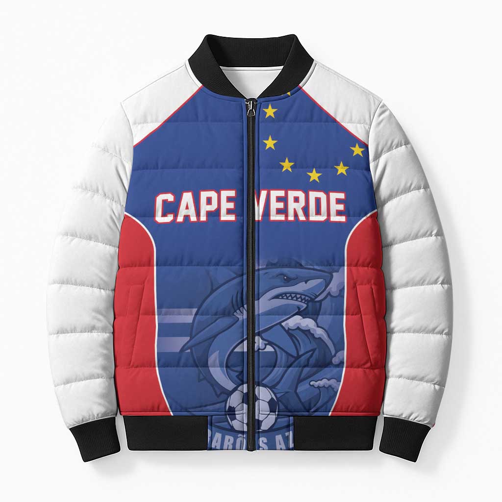 World Football 2026 Cape Verde Custom Bomber Puffer Jacket Tubaroes Azuis Blue Shark - Wonder Print Shop