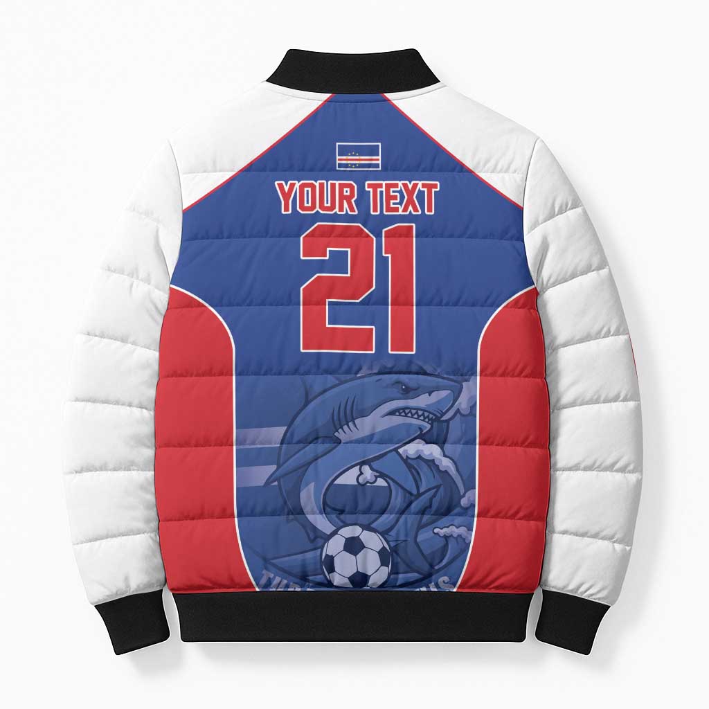 World Football 2026 Cape Verde Custom Bomber Puffer Jacket Tubaroes Azuis Blue Shark - Wonder Print Shop