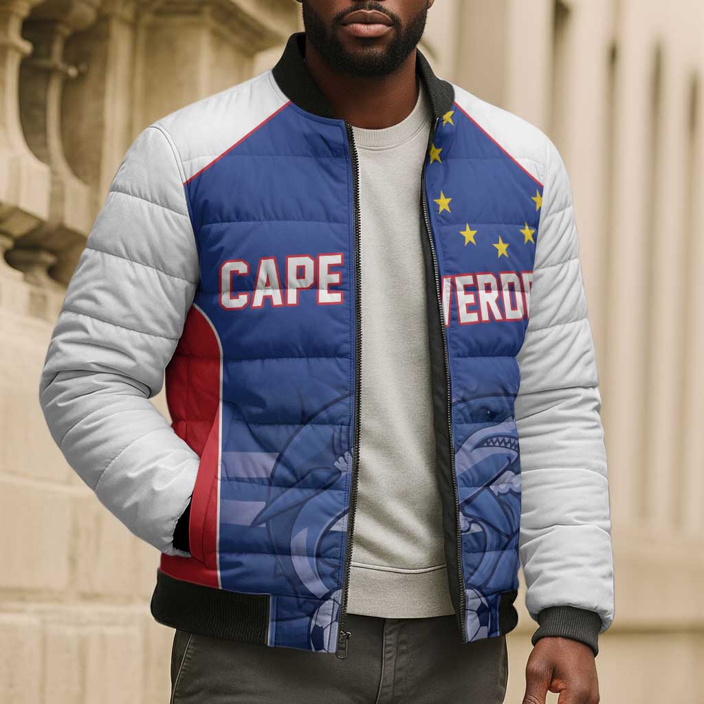 World Football 2026 Cape Verde Custom Bomber Puffer Jacket Tubaroes Azuis Blue Shark - Wonder Print Shop
