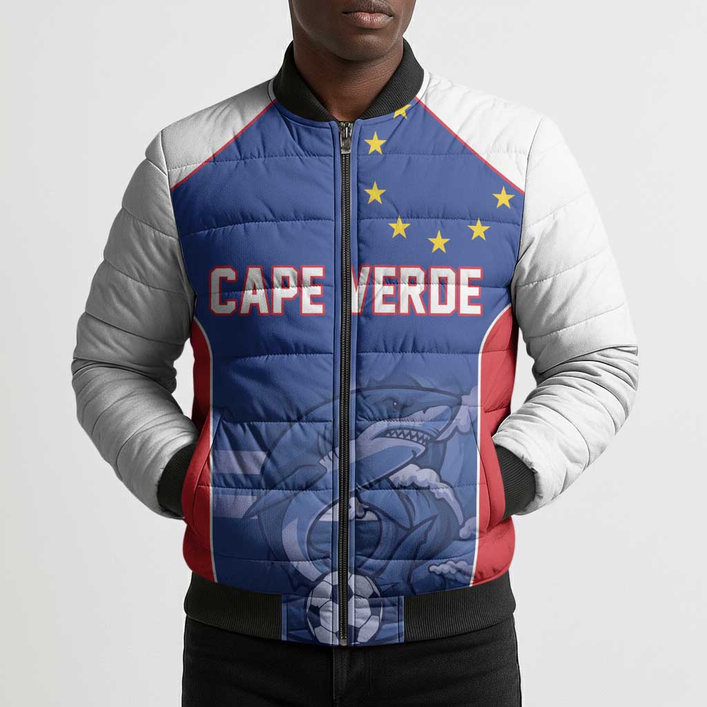 World Football 2026 Cape Verde Custom Bomber Puffer Jacket Tubaroes Azuis Blue Shark - Wonder Print Shop