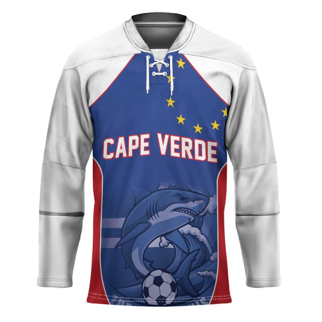 World Football 2026 Cape Verde Custom Hockey Jersey Tubaroes Azuis Blue Shark - Wonder Print Shop